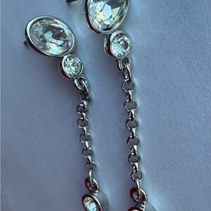 Silver Drop Earrings with crystals and chain design stainless steel material